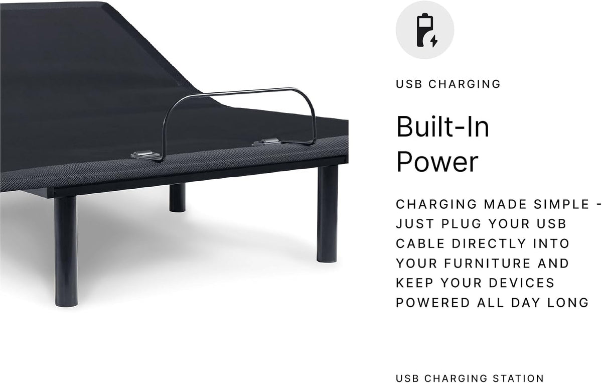 Signature Design by Ashley Adjustable Base Queen Bed Frame, Head Up Only | 100% polyester upholstery, Sturdy metal frame, Memory foam and hybrid compatible, Wired remote, No box spring needed