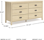 Signature Design by Ashley Cabinella 6 Drawer Bedroom Dresser, Natural Ash | 62-inch wide storage, Engineered wood (MDF/particleboard/plywood) and decorative laminate, Casual tan finish