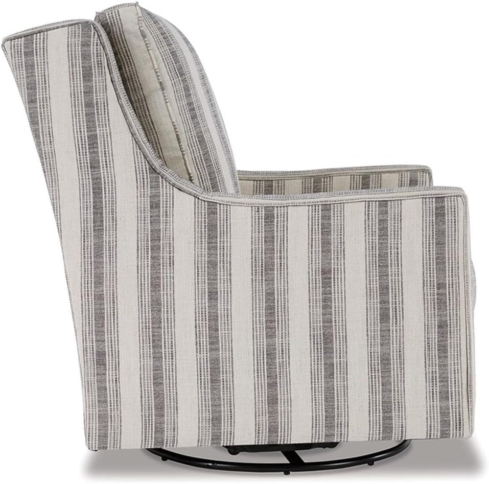 Signature Design by Ashley Kambria Swivel Glider Accent Chair, Ivory/Black | Pre-assembled convenience, 360-degree metal swivel glider base, Durable spot-cleanable polyester-linen blend fabric
