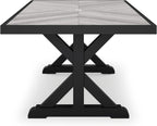 Signature Design by Ashley Beachcroft Outdoor Dining Table, Rust-Resistant Farmhouse Design with Porcelain Tabletop and Umbrella Hole, for Patio Entertaining, Black/Light Gray, 84-Inch