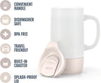 Ello Jane 18oz Ceramic Travel Mug with Handle and Built-In Coaster, Sandbar