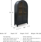 Signature Design by Ashley Tall Arched Display Cabinet, Black/Natural | Tall display console with tempered glass doors and 3 spacious shelves, Easy 15-minute assembly, Dagandale