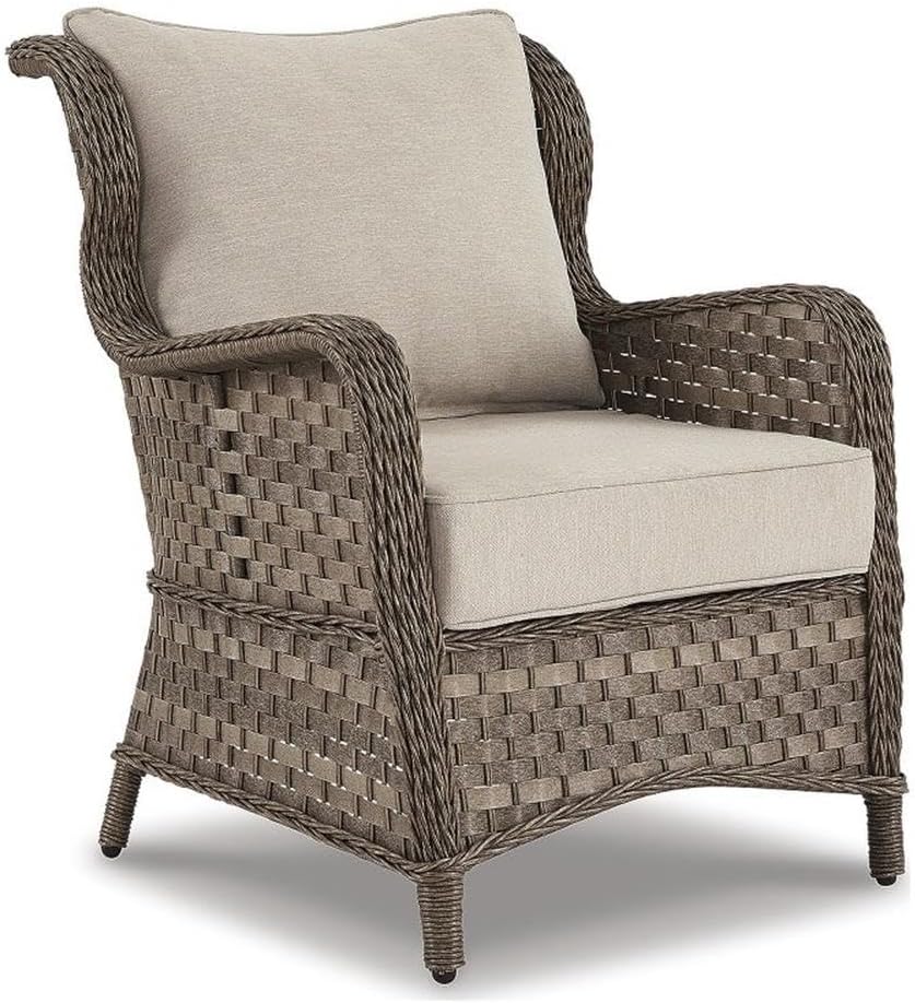 Signature Design by Ashley Clear Ridge Outdoor Handwoven Wicker Cushioned Lounge Chair 2 Count, Light Brown