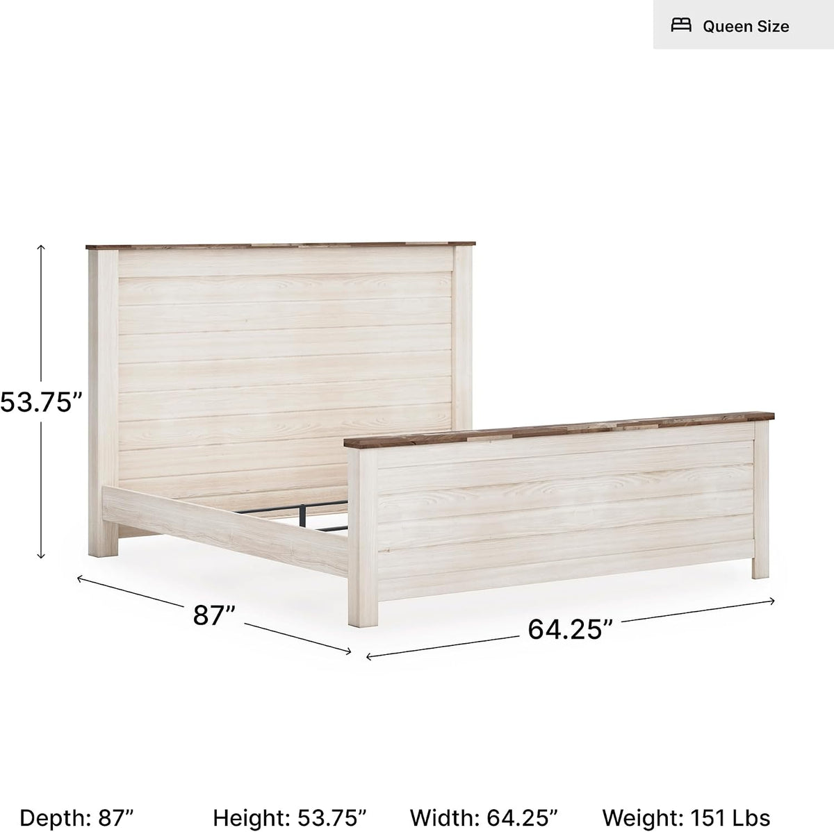 Signature Design by Ashley Willowton Queen Panel Bed Frame, Whitewash | Charming coastal shabby-chic aesthetic, Durable engineered wood construction, Complete headboard footboard and rails