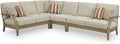 Signature Design by Ashley 4-Piece L-Shape Outdoor Sectional, Wood, Beige | Wood patio furniture set, Eucalyptus frame, Solution-dyed Nuvella fabric, All-weather foam cushions, Clare View Series