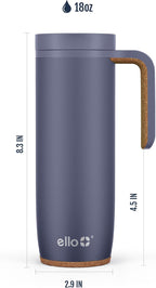 Ello Magnet 18oz Insulated Stainless Steel Travel Mug with Handle, Shadow