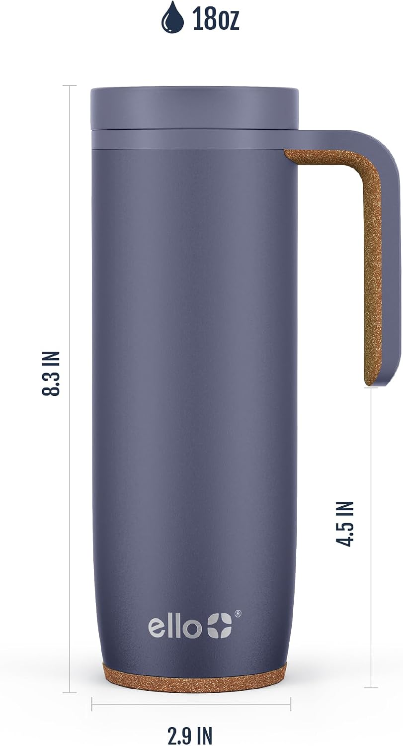 Ello Magnet 18oz Insulated Stainless Steel Travel Mug with Handle, Shadow