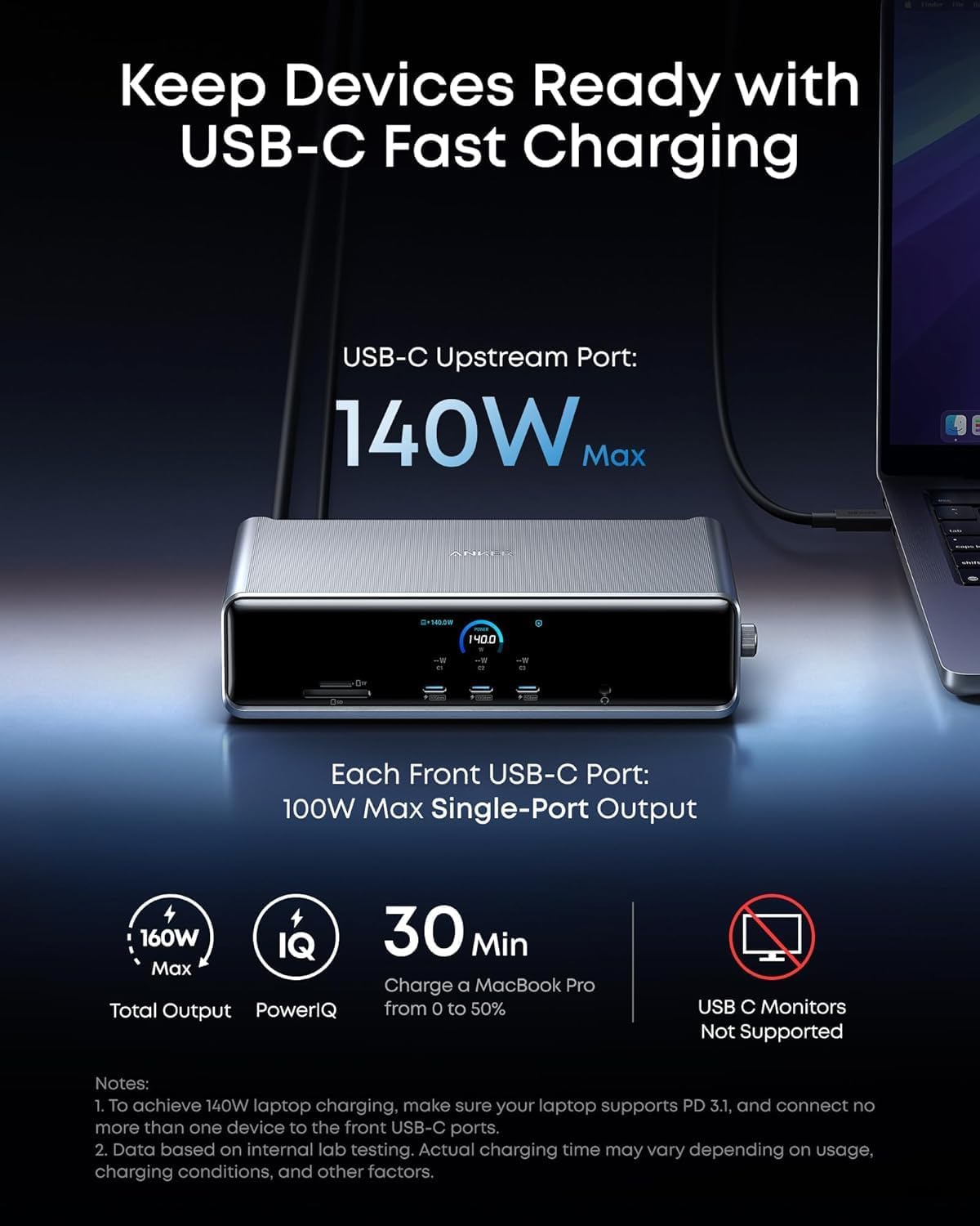 Anker Prime Docking Station (DL7400), 14-in-1 Triple Display, DisplayLink