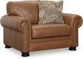 Signature Design by Ashley Carianna Oversized Leather Accent Chair, Caramel | Top-grain leather seating, Durable faux leather outer panels, Extra-wide 54 in frame, Traditional living room style
