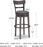 Signature Design by Ashley Caitbrook Swivel 30" Bar Height Bar Stool, Gray | Plush foam-cushioned seat, Elegant nailhead trim, Sturdy solid wood frame, 30.5-inch height for 40-42 inch bars