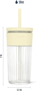 Ello Ava 18oz Glass Tumbler with Straw and Lid for Iced Coffee, Lemon