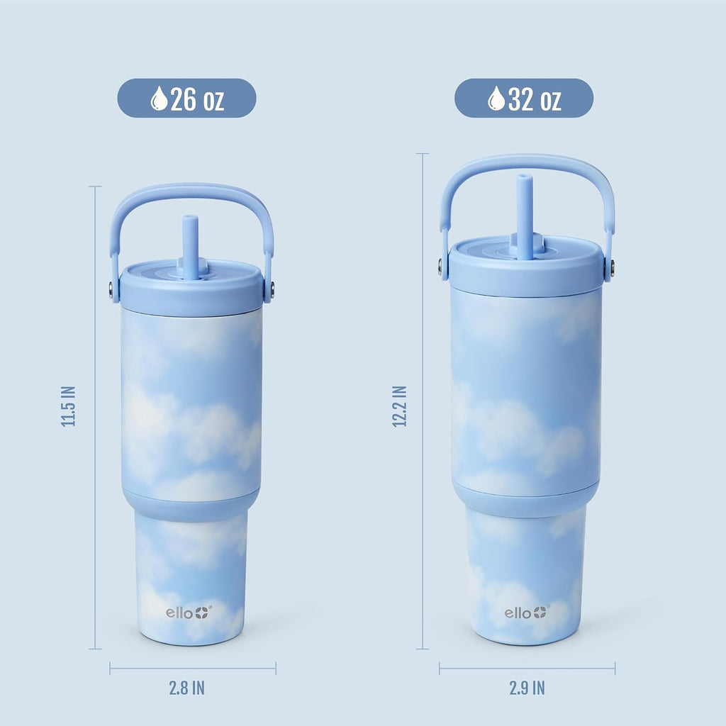 Ello Oasis Go+ 26oz Insulated Stainless Steel Tumbler with Straw, Clouds
