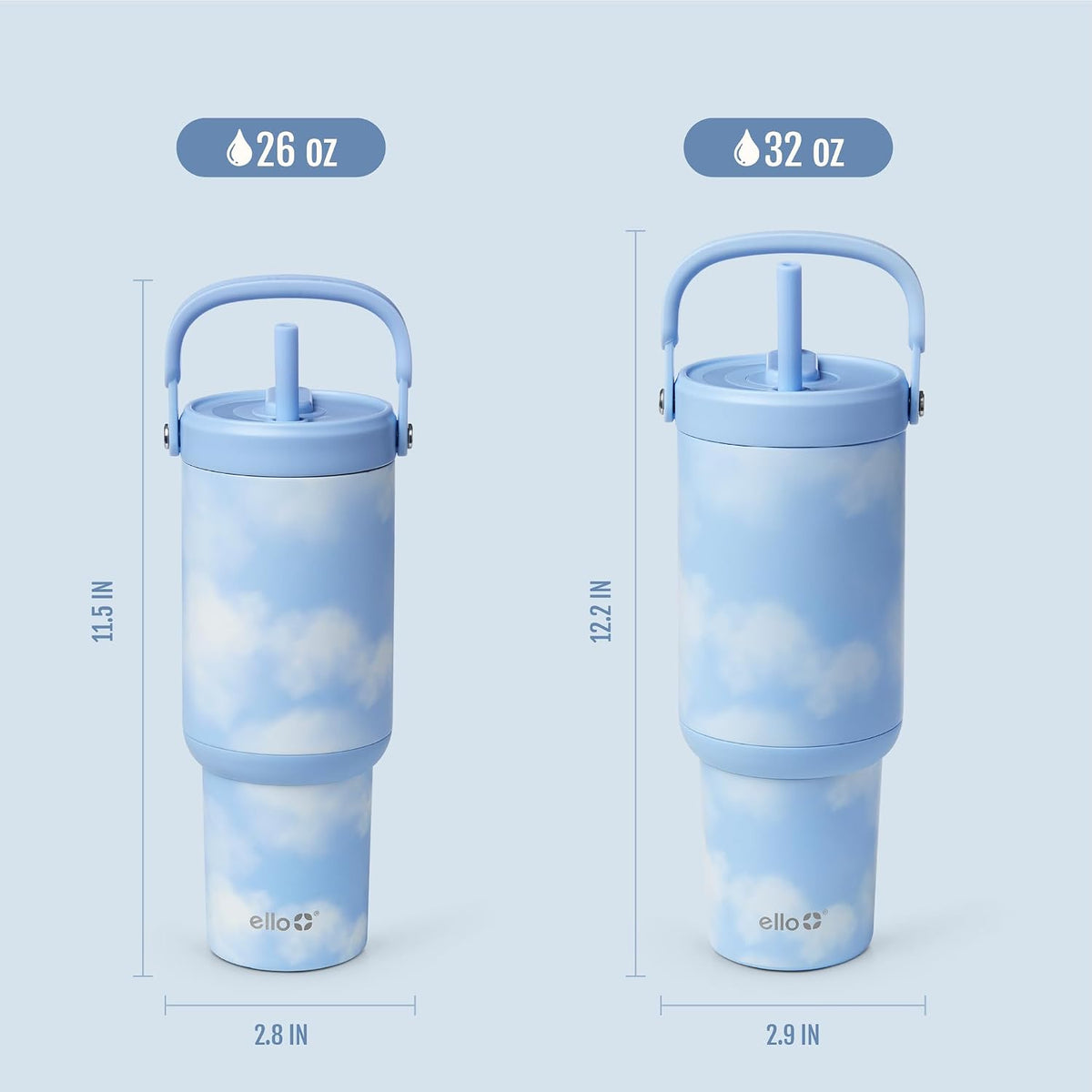 Ello Oasis Go+ 32oz Insulated Stainless Steel Tumbler with Straw, Clouds