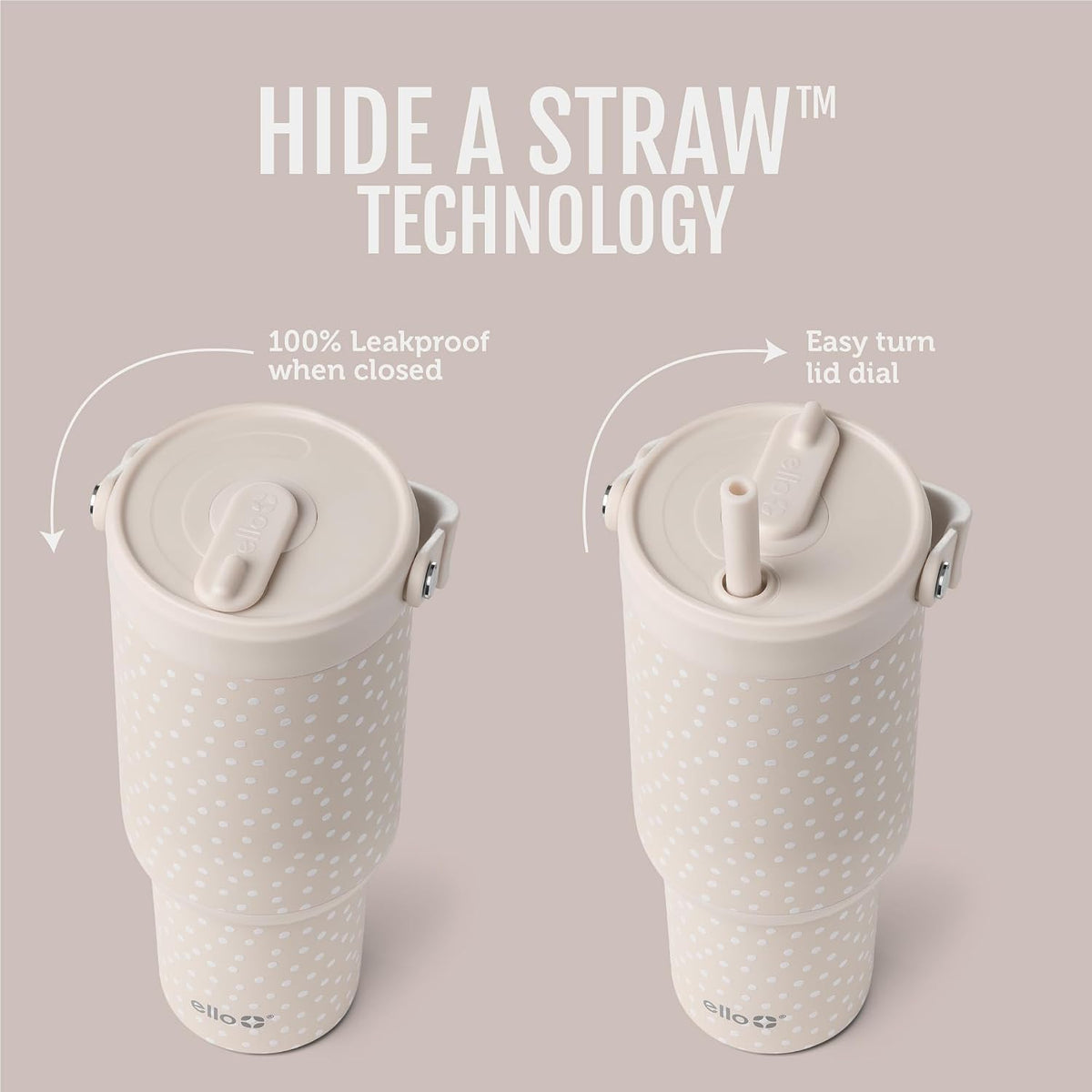Ello Oasis Go+ 26oz Insulated Stainless Steel Tumbler with Straw, Wild Dot