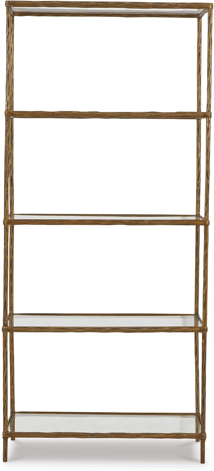 Signature Design by Ashley Ryandale Modern 5 Shelf Bookcase, Antique Brass Finish