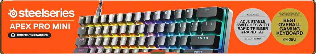 SteelSeries Apex Pro Mini Gen 3 Gaming Keyboard - 60 Percent Hall Effect Keyboard, Magnetic Keyboard with OmniPoint 3.0 Switches - Adjustable Actuation, Rapid Trigger, Rapid Tap/SOCD - English QWERTY