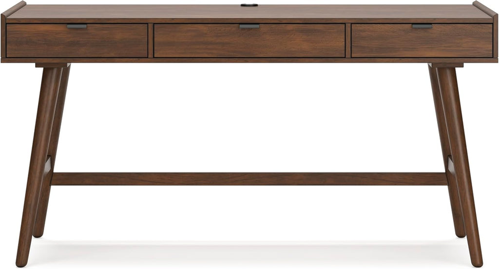 Signature Design by Ashley Lyncott Home Office Desk 60" Midcentury Modern | Mid-century modern office desk, Mango wood veneer, Solid rubberwood legs, 3 dovetail drawers, Integrated cord management