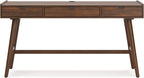 Signature Design by Ashley Lyncott Home Office Desk 60" Midcentury Modern | Mid-century modern office desk, Mango wood veneer, Solid rubberwood legs, 3 dovetail drawers, Integrated cord management