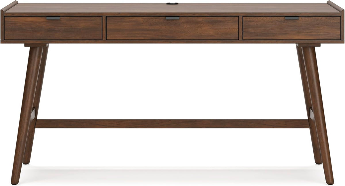 Signature Design by Ashley Lyncott Home Office Desk 60" Midcentury Modern | Mid-century modern office desk, Mango wood veneer, Solid rubberwood legs, 3 dovetail drawers, Integrated cord management