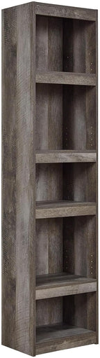 Signature Design by Ashley Wynnlow Tall Pier Bookcase, 72 Inch, Gray | Rustic gray engineered wood, 4 tiered shelves (3 adjustable) for tight spaces, Space-saving 17-inch wide pier design