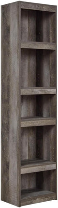 Signature Design by Ashley Wynnlow Tall Pier Bookcase, 72 Inch, Gray | Rustic gray engineered wood, 4 tiered shelves (3 adjustable) for tight spaces, Space-saving 17-inch wide pier design