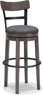 Signature Design by Ashley Caitbrook Swivel 30" Bar Height Bar Stool, Gray | Plush foam-cushioned seat, Elegant nailhead trim, Sturdy solid wood frame, 30.5-inch height for 40-42 inch bars