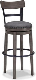 Signature Design by Ashley Caitbrook Swivel 30" Bar Height Bar Stool, Gray | Plush foam-cushioned seat, Elegant nailhead trim, Sturdy solid wood frame, 30.5-inch height for 40-42 inch bars