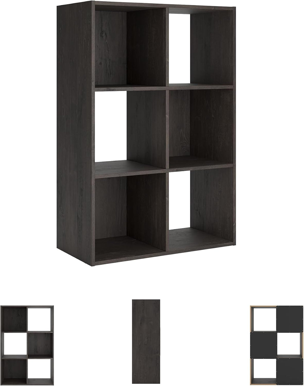 Signature Design by Ashley Piperton 6 Cube Storage Organizer, Freestanding Cubby Bookshelf, Engineered Wood and Decorative Laminate for Playrooms and Offices, Charcoal, 24" W x 36" H