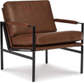 Signature Design by Ashley Puckman Accent Chair, Brown Leather Armchair | Leather and faux leather blend, Bronze-tone metal frame, 26-in wide seat, Upholstered track arms, Living room use