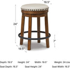 Signature Design by Ashley Valebeck Swivel Counter Height Bar Stool, 24 in | Backless cushioned seat, 360-degree swivel, Dark brown wood & black metal base, Kitchen island seating, Rustic style