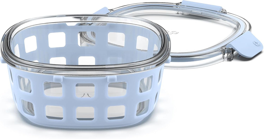 Ello Duraglass 4 Cup Glass Meal Prep Container with Lid, Halogen Blue
