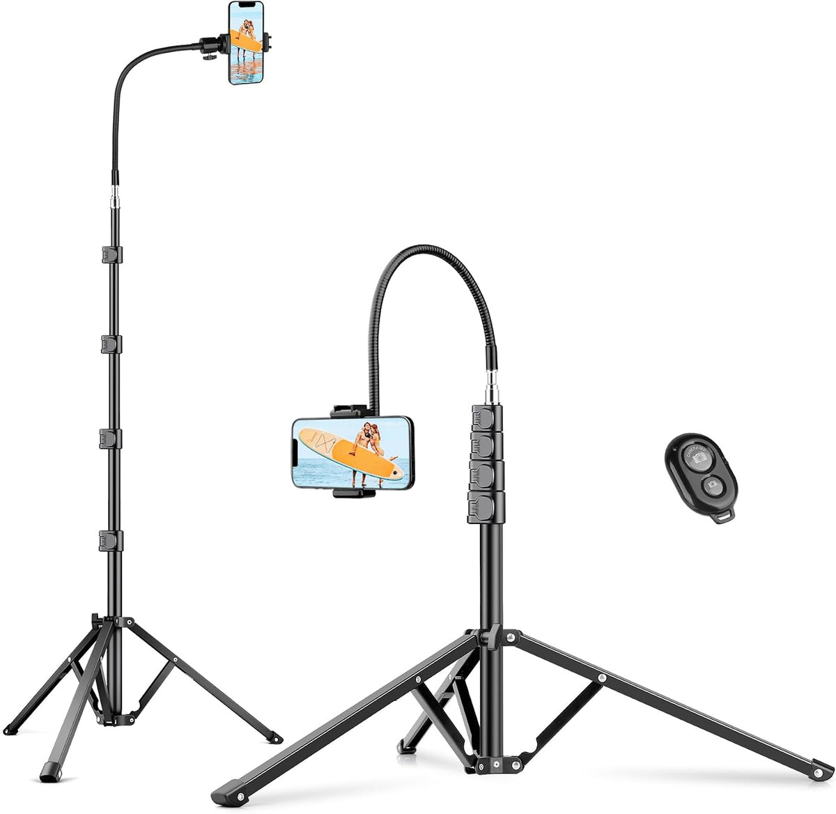 Phone Tripod, 86" Tall Tripod for iPhone with Flexible Gooseneck & Remote