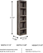 Signature Design by Ashley Wynnlow Tall Pier Bookcase, 72 Inch, Gray | Rustic gray engineered wood, 4 tiered shelves (3 adjustable) for tight spaces, Space-saving 17-inch wide pier design