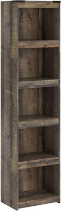 Signature Design by Ashley Trinell Media Pier, 72-Inch Rustic Bookcase | Durable engineered wood, Rustic replicated oak grain, 4 spacious shelves (3 adjustable), Versatile narrow bookshelf