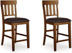 Signature Design by Ashley Counter Height Bar Stool, Set of 2, Slat Back | Wipe-clean faux leather cushion, Veneers, wood and engineered wood frame, 25.63-inch seat height, Ralene Series
