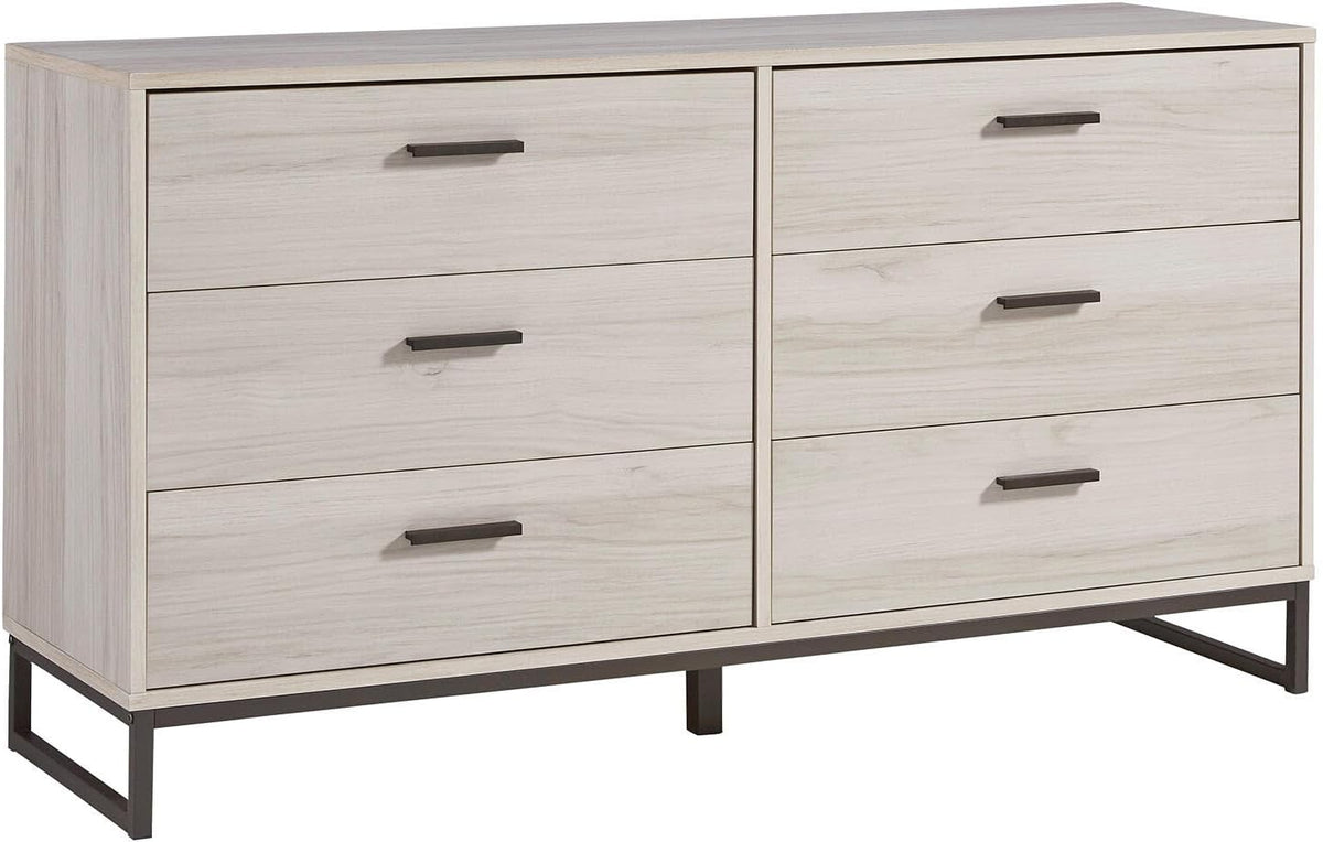 Signature Design by Ashley 6 Drawer Dresser for Bedroom, Light Natural Oak | Textured-grain engineered wood, 6 smooth-glide vinyl-wrapped drawers, Dark pewter pulls, Socalle Series
