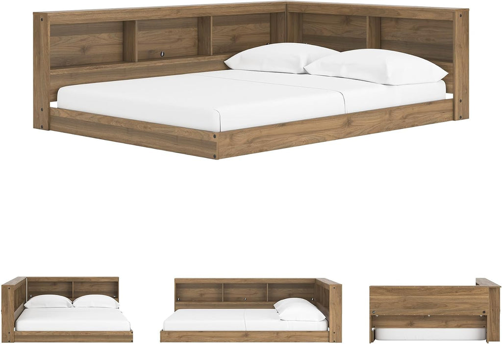 Signature Design by Ashley Deanlow Full Bookcase Storage Bed, Honey | Integrated bookcase headboard, Low-profile full size bed frame, Durable honey brown laminate, Youth rooms