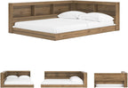 Signature Design by Ashley Deanlow Full Bookcase Storage Bed, Honey | Integrated bookcase headboard, Low-profile full size bed frame, Durable honey brown laminate, Youth rooms