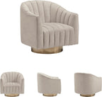 Signature Design by Ashley Swivel Barrel Accent Chair, Pearl, Penzlin | Textured velvet barrel chair with brass-tone metal pedestal base, Cozy lounge seating for reading nooks