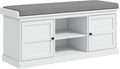 HOMCOM Shoe Bench with Seat, Cushion, 2 Cabinets, Adjustable Shelf, White