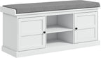 HOMCOM Shoe Bench with Seat, Cushion, 2 Cabinets, Adjustable Shelf, White