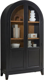 Signature Design by Ashley Tall Arched Display Cabinet, Black/Natural | Tall display console with tempered glass doors and 3 spacious shelves, Easy 15-minute assembly, Dagandale