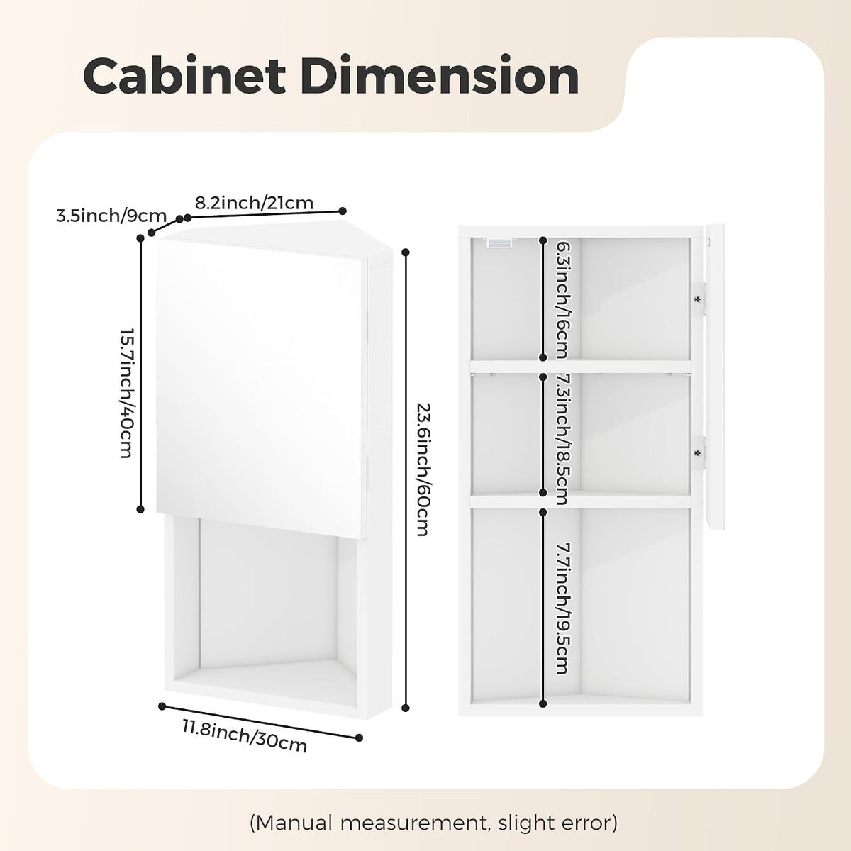 3 Shelves Corner Bathroom Mirror Cabinet,Wall Mounted Bathroom Cabinet