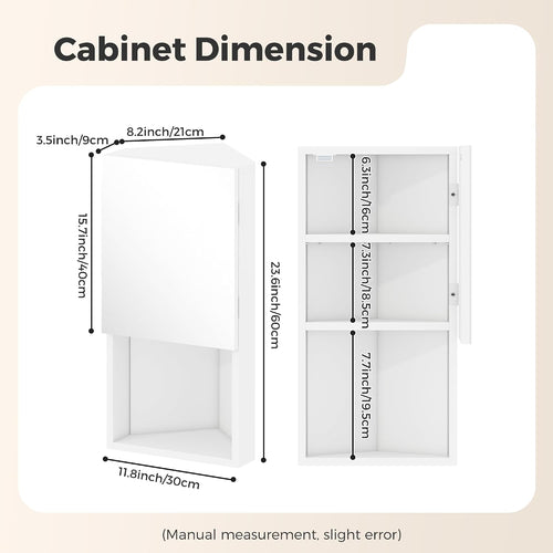 3 Shelves Corner Bathroom Mirror Cabinet,Wall Mounted Bathroom Cabinet