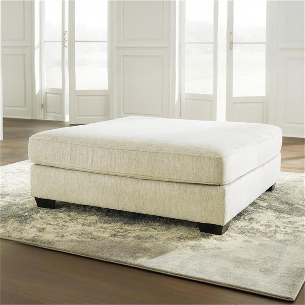 Signature Design by Ashley Oversized Square Ottoman Coffee Table, Beige | Beige chenille ottoman, 100% polyester upholstery, 51-inch dual-purpose footrest, Arrives fully assembled, Rawcliffe Series