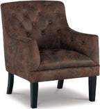 Signature Design by Ashley Drakelle Traditional Accent Chair with Diamond Button Tufting, Attached Cushions, Fabric Upholstery, 20.5" Seat Height, Dark Brown