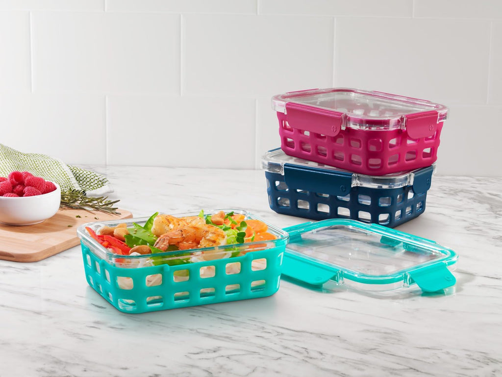 Ello Duraglass 3.4 Cup Glass Meal Prep Containers, 6 Pc, 3 Pack,Mixed Berry