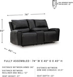 Signature Design by Ashley Leather Reclining Loveseat with Console, Black | Combination of leather and faux leather, Dual manual pull-tabs, Integrated center storage, Glassmere Series