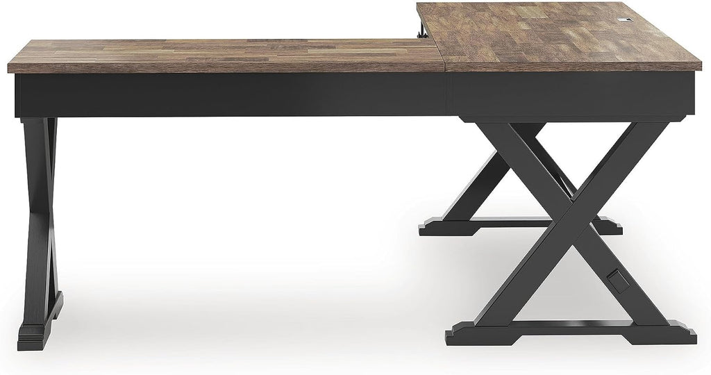 Signature Design by Ashley 2-Piece L-Shaped Corner Desk, Black/Brown | Hardwood solids, Mango wood veneer and MDF substrates, Modern farmhouse style, Dovetail drawers, Wildenauer Series
