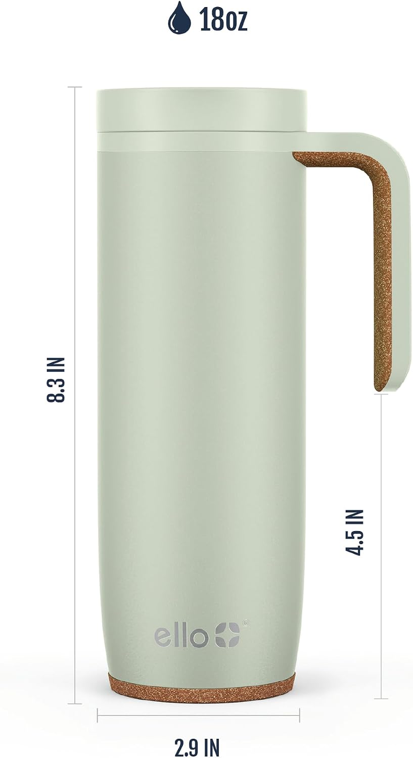 Ello Magnet 18oz Insulated Stainless Steel Travel Mug with Handle, Sage